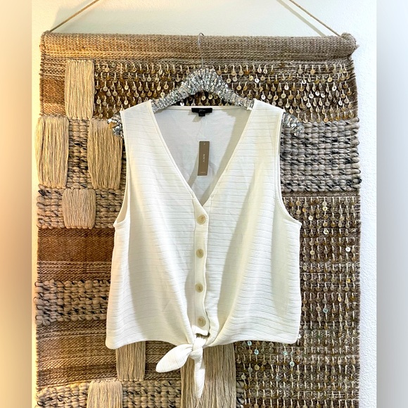 NWT J Crew white cream tie-front ribbed tank - Picture 1 of 6